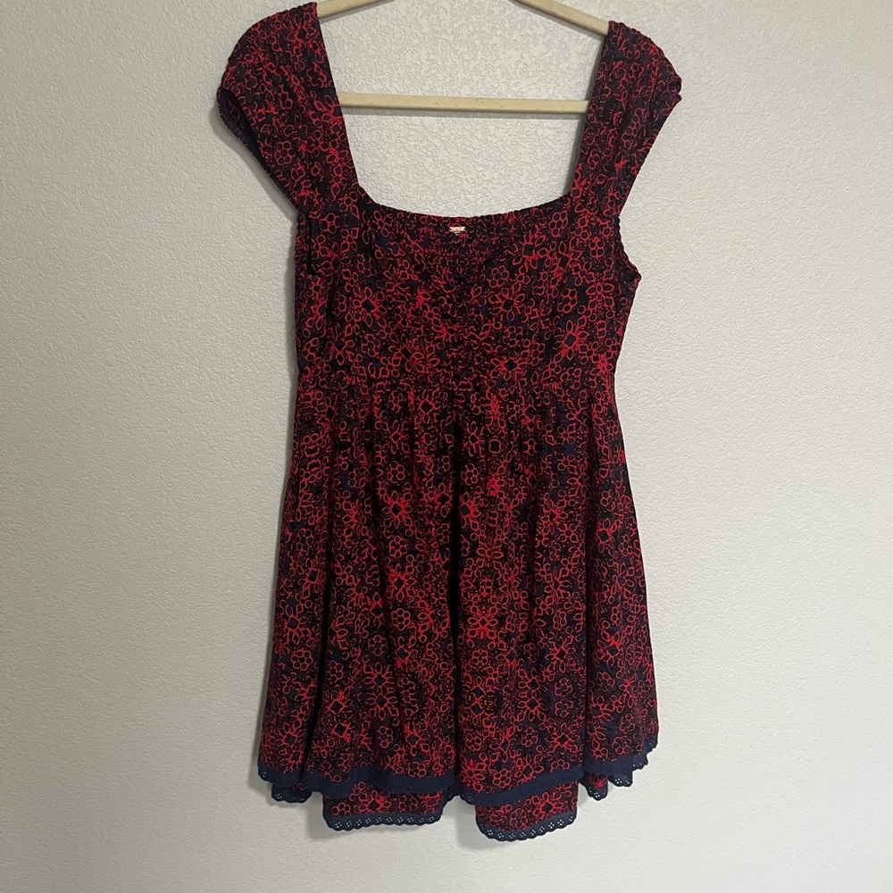 Free People Red and Blue Patterned Dress